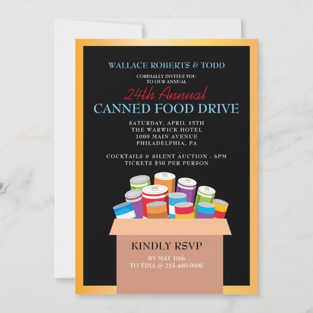 CANNED FOOD DRIVE Auction Corporate Fundraiser Invitation (Front)