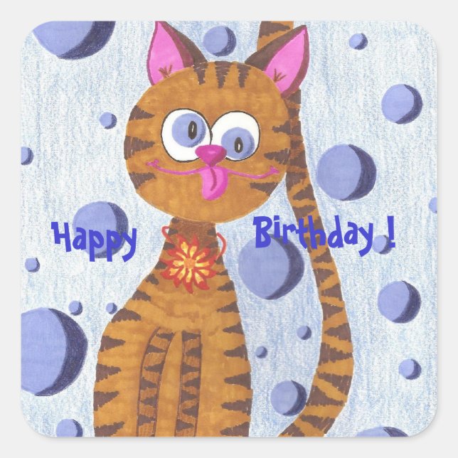Cannelle the cat Happy Birthday ! square stickers (Front)