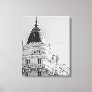Cannes bnw photo of Carlton hotel Canvas Print