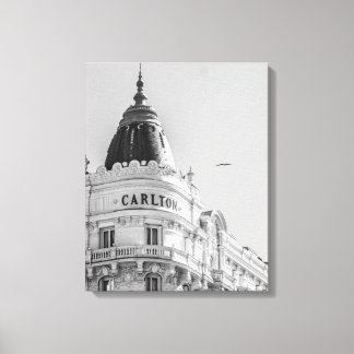 Cannes bnw photo of Carlton hotel Canvas Print