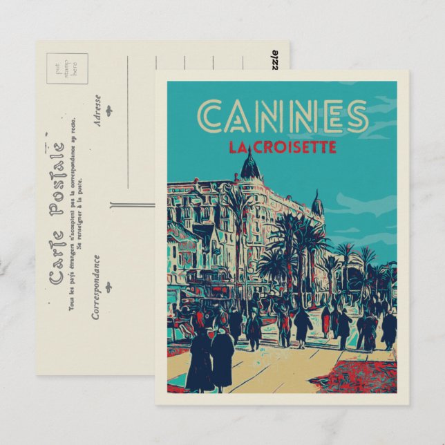 Cannes Cote d'Azur France, view retro of Croisette Postcard (Front/Back)