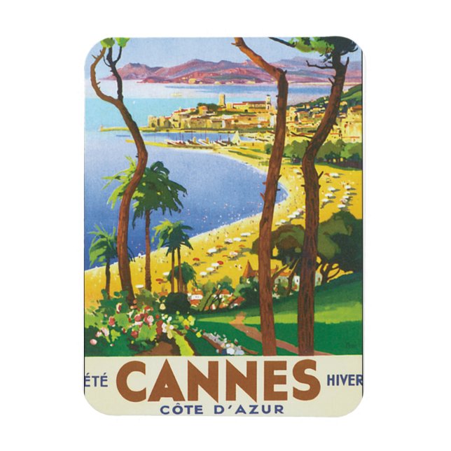 Cannes Cote D'Azur Vintage Travel Poster Magnet (Vertical)