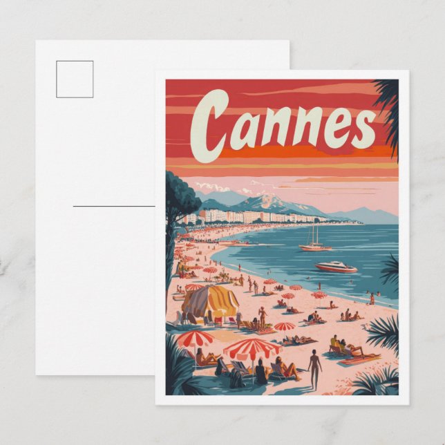 Cannes France Art Vintage Travel Illustration Postcard (Front/Back)