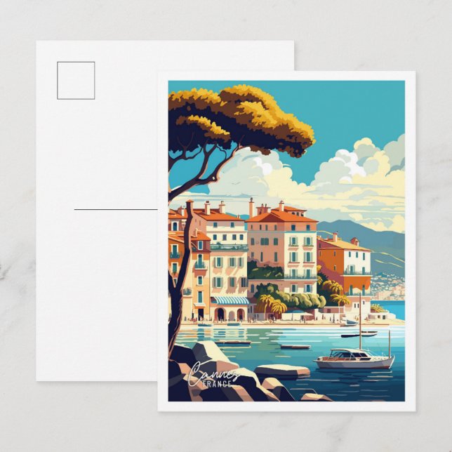 Cannes France Art Vintage Travel Illustration Postcard (Front/Back)