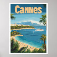 Cannes France Art Vintage Travel Illustration