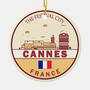 Cannes France City Skyline Emblem Ceramic Tree Decoration