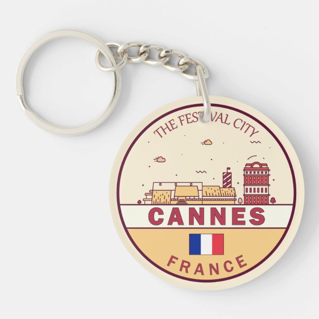 Cannes France City Skyline Emblem Key Ring (Front)