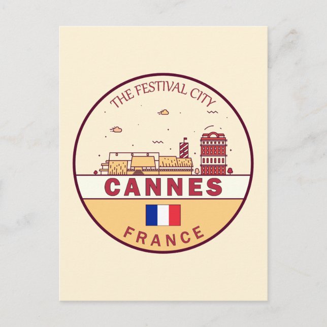 Cannes France City Skyline Emblem Postcard (Front)