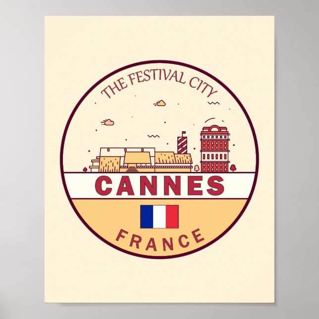 Cannes France City Skyline Emblem Poster (Front)