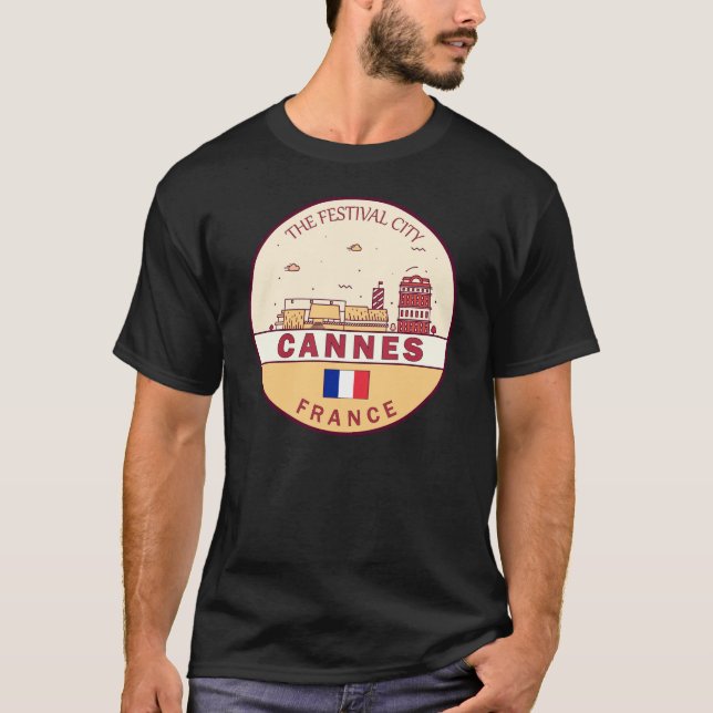 Cannes France City Skyline Emblem T-Shirt (Front)