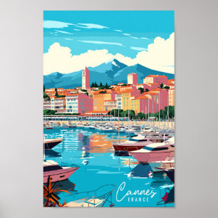 Cannes France vintage travel illustration Poster