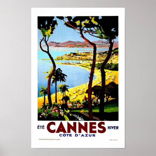 Cannes France Vintage Travel Poster (Front)
