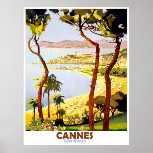 Cannes, French riviera, France. Vintage travel Poster