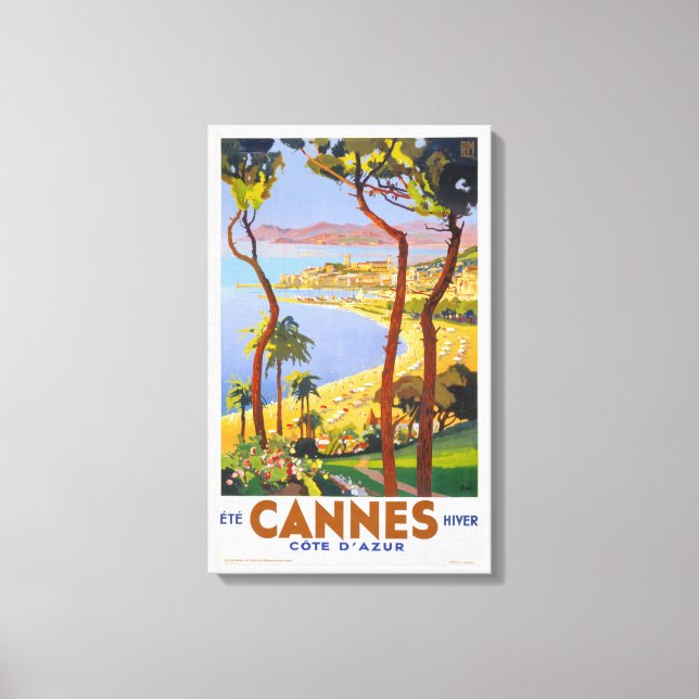 Cannes Vintage Travel Poster Canvas Print (Front)
