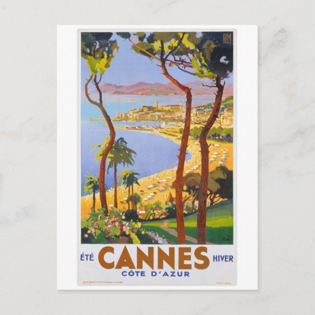 Cannes Vintage Travel Poster Postcard (Front)