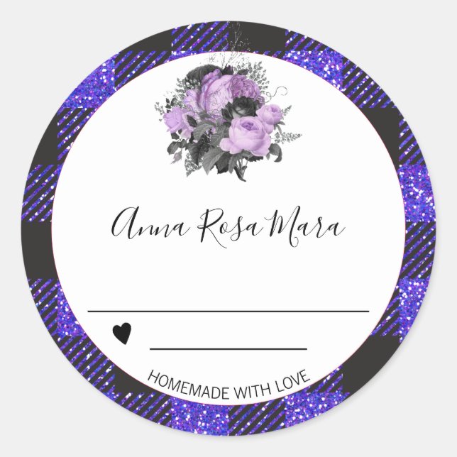 *~* Canning AP30 Grape Buffalo Gingham Homemade Classic Round Sticker (Front)