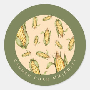 Canning   Corn on the Cob Pattern   Date Classic Round Sticker