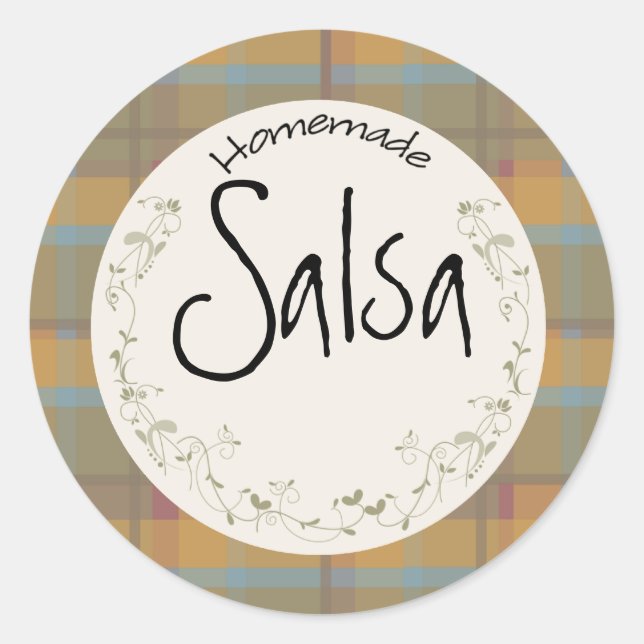 Canning Jar Label Vines & Leaves on Plaid (Front)