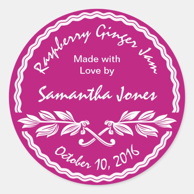 Canning Label Pink and White Classic Jam / Jelly (Front)