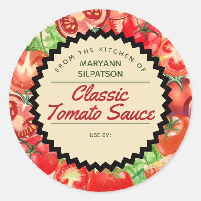 Canning tomatoes personalised from the kitchen of  classic round sticker (Front)