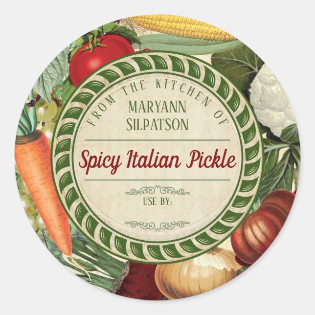 Canning vegetable personalised from the kitchen of classic round sticker (Front)
