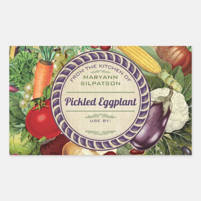 Canning vegetable personalised from the kitchen of rectangular sticker (Front)
