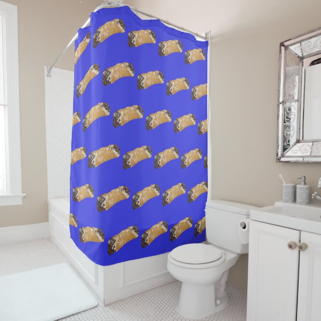 Cannoli (Bright Blue background) Shower Curtain (In Situ)