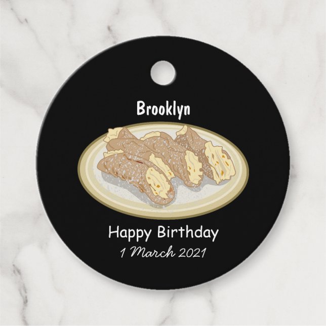 Cannoli cartoon illustration favour tags (Front)