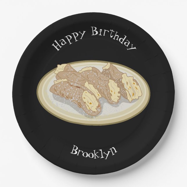 Cannoli cartoon illustration paper plate (Front)