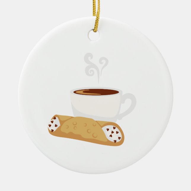 Cannoli & Coffee Ceramic Tree Decoration (Front)