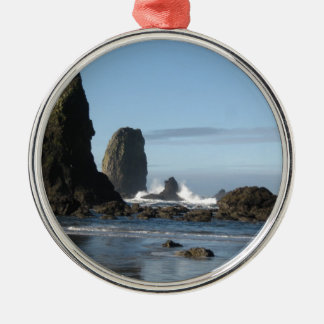 Cannon Beach and Haystack Rock wrapping paper Metal Tree Decoration
