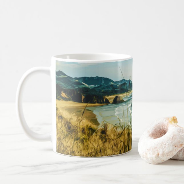 CANNON BEACH - HAYSTACK ROCK - OREGON USA COFFEE MUG (With Donut)
