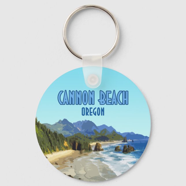Cannon Beach Oregon Coast Vintage Key Ring (Front)