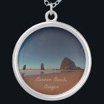Cannon Beach Oregon Haystack Rock Silver Plated Necklace<br><div class="desc">Cannon Beach Oregon Haystack Rock
Beautiful night beach photograph with stars over the ocean.</div>