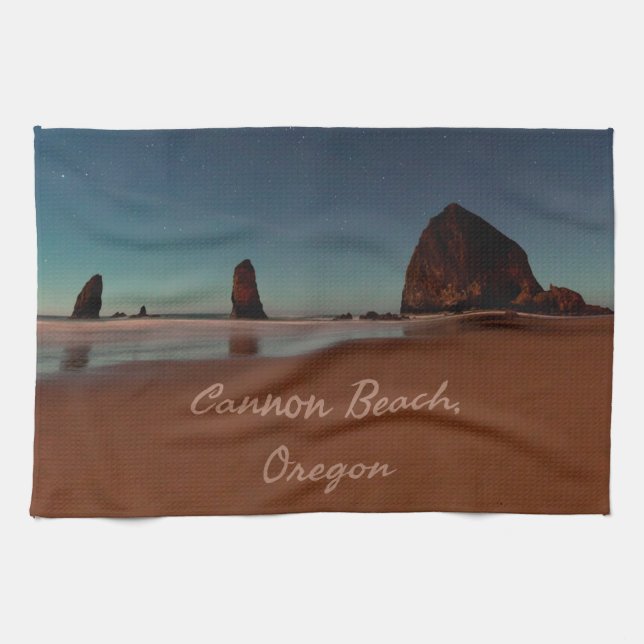 Cannon Beach Oregon Haystack Rock Tea Towel (Horizontal)