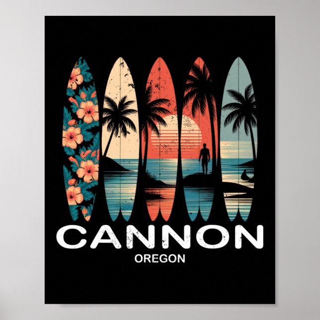 Cannon Beach Oregon Surfboard Surfing Retro  Poster (Front)