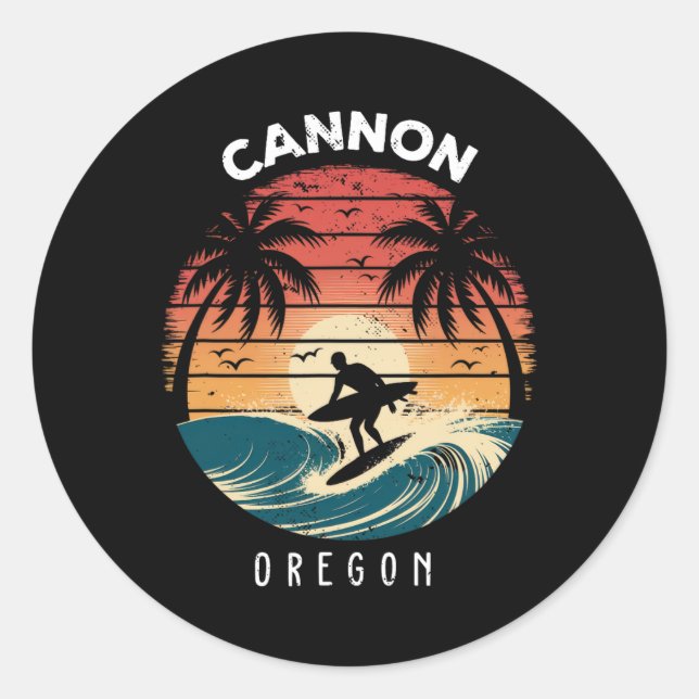 Cannon Beach Oregon Surfboard Waves Beach  Classic Round Sticker (Front)