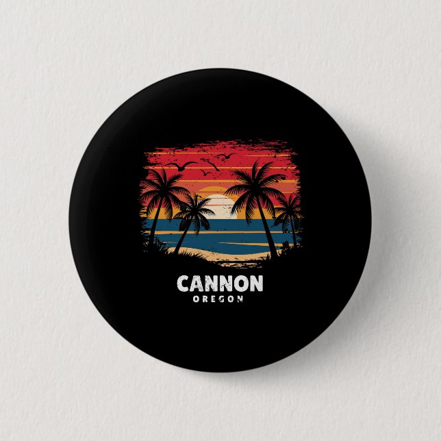 Cannon Beach Oregon Surfboarder Palm Tree Souvenir 6 Cm Round Badge (Front)