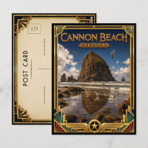 Cannon Beach Oregon Vintage Art Deco Golden Age Postcard
