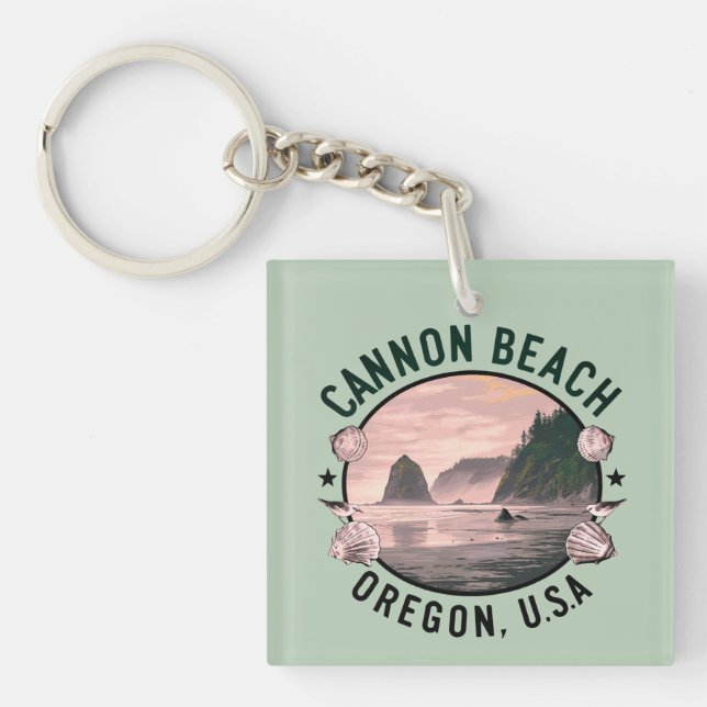 Cannon Beach Retro Vignette Key Ring (Front)
