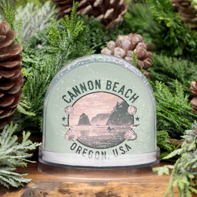 Cannon Beach Retro Vignette Snowglobe (Winter)