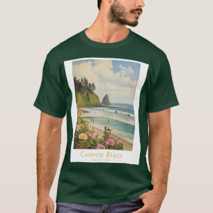 Cannon Beach Vintage Retro Travel Poster T-Shirt