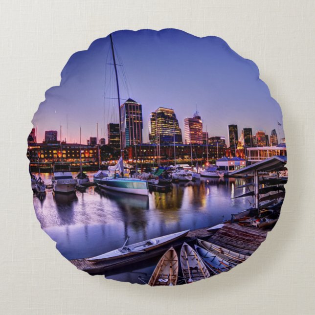 Canoas Al Atardecer - Canoes At Sunset Round Cushion (Front)