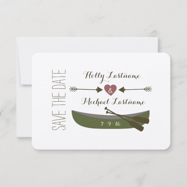 Canoe + Arrows With Heart Wedding Save The Date (Front)