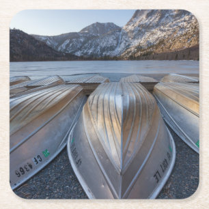 Canoe At The Lake Square Paper Coaster