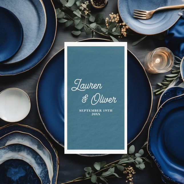 Canoe Blue Script Minimalist Wedding Napkin (Creator Uploaded)