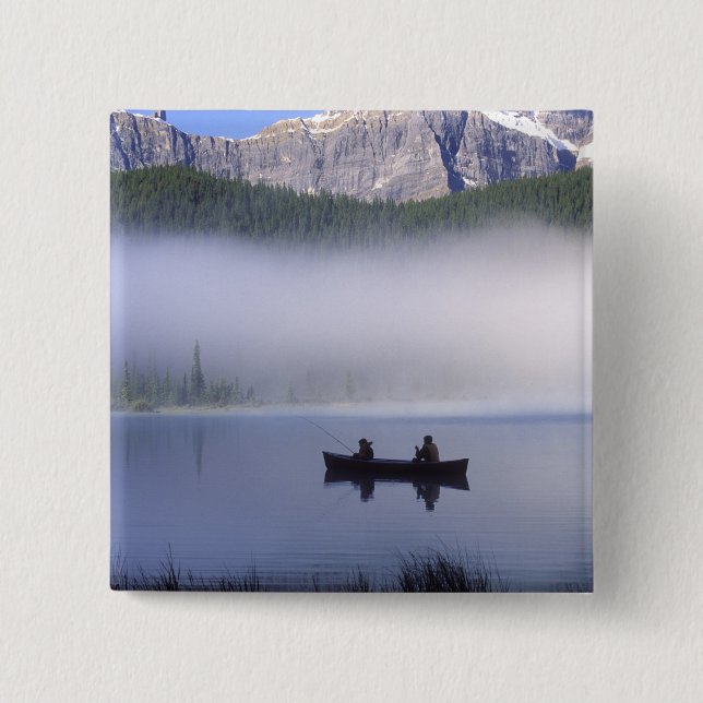 Canoe fishing Waterfowl Lake, Banff National 15 Cm Square Badge (Front)
