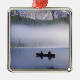 Canoe fishing Waterfowl Lake, Banff National Metal Tree Decoration