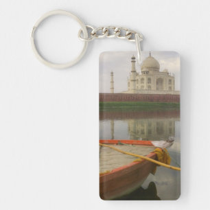 Canoe in water with Taj Mahal, Agra, India Key Ring