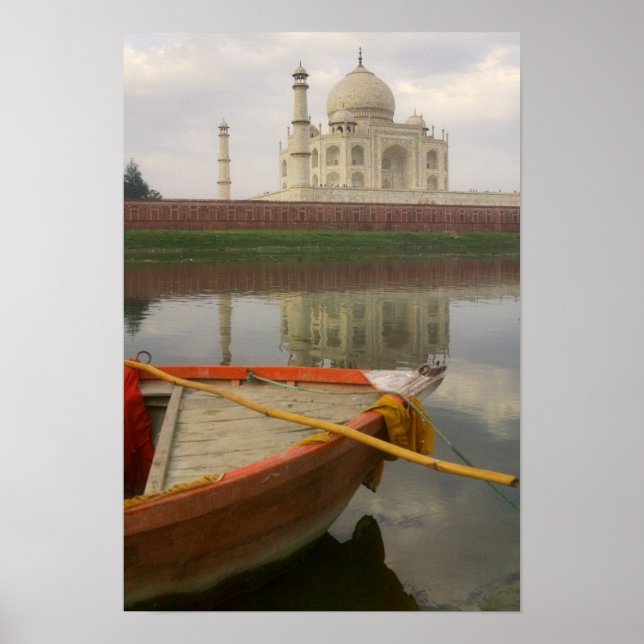 Canoe in water with Taj Mahal, Agra, India Poster (Front)